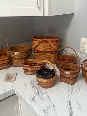 Longaberger Natural Woven Basket Set with Red and Green Accents